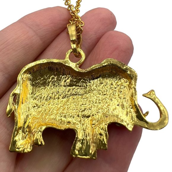 Elephant Rhinestone ELEPHANT Multi Colored Blue Pendant Necklace 27" - Picture 5 of 11